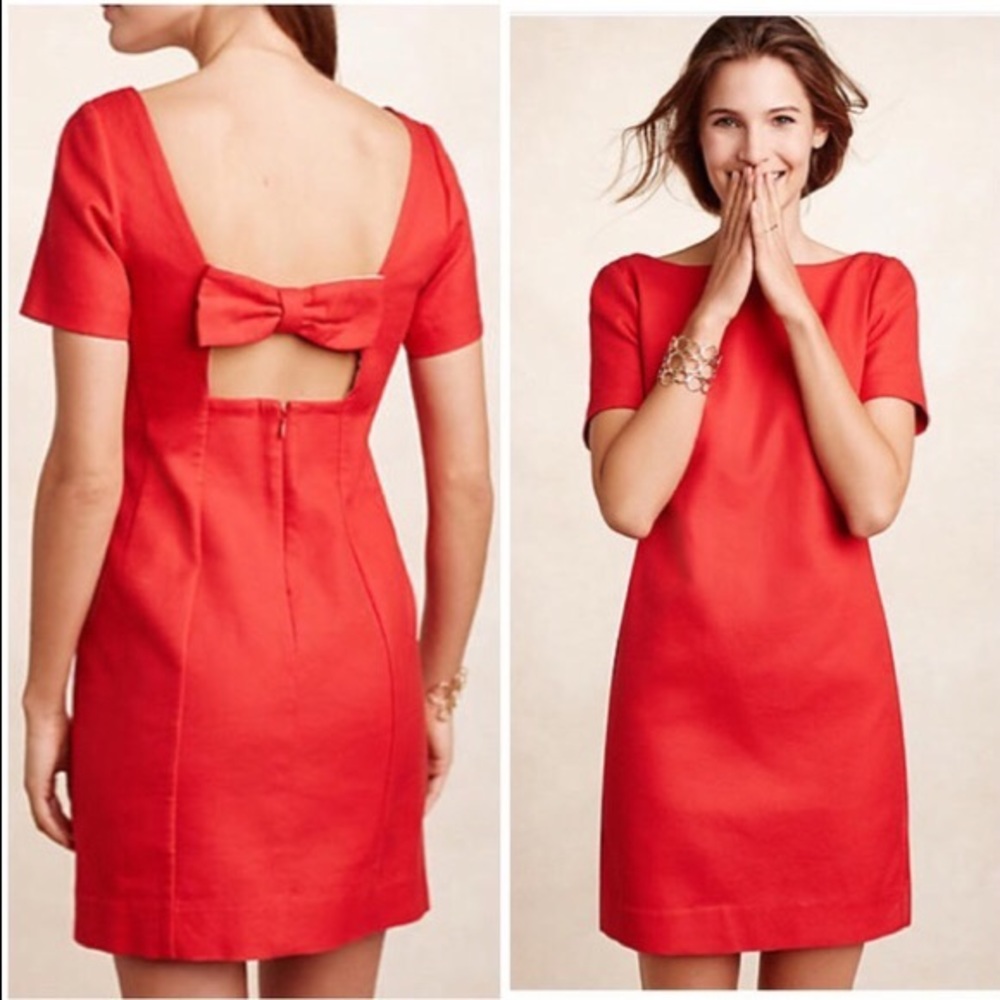 Anthropologie Maeve Petite 8 red bow back dress